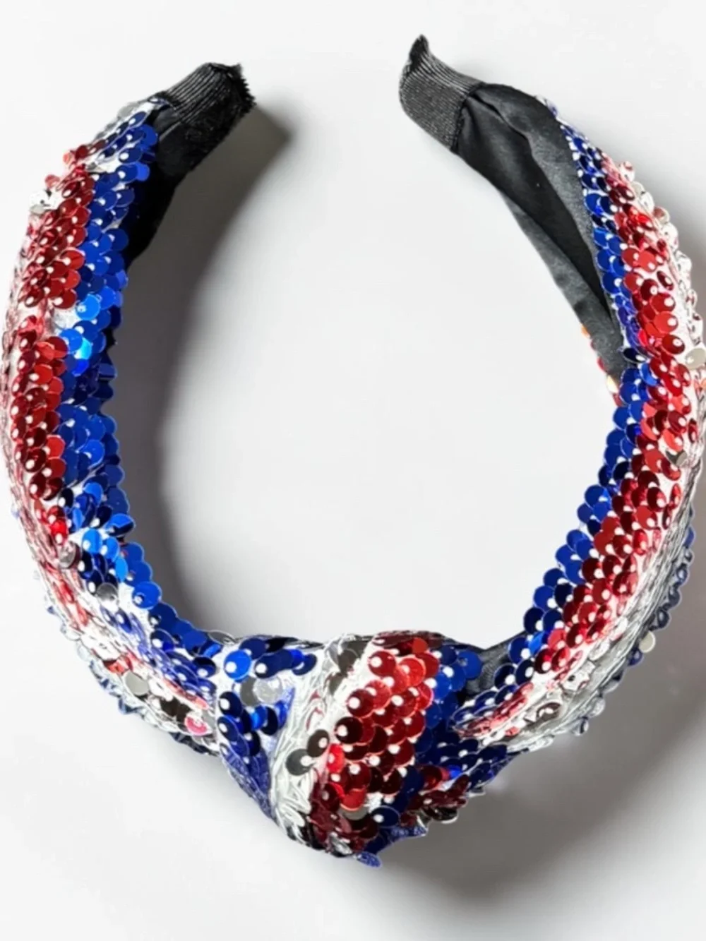 NWOT Patriotic Red White Blue Sequin Top Knot Headband